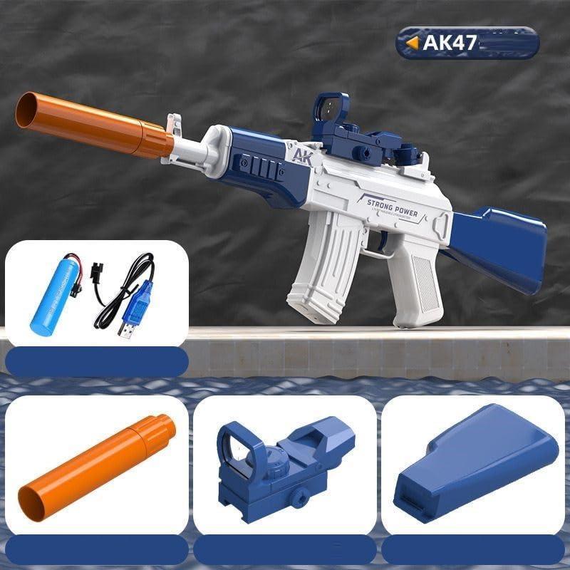 Electric Water Guns: Burst AK-47 Electric Water Gun – High-Capacity Blaster for Epic Summer Battles! (518-10 Blue) (Electric Burst AK-47 - (Blue) - Jaiman Toys