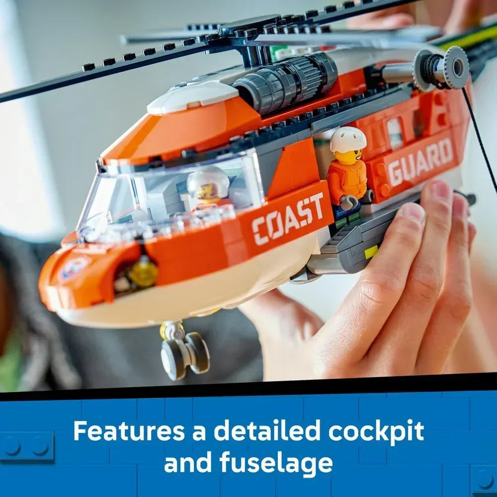 LEGO City - 60503 Coast Guard Helicopter Toy - Emergency Vehicle Model Kit w/Sliding Doors, Winch, 4 Minifigures & Shark Figure - Birthday Gift for 7+ Year Old Boys