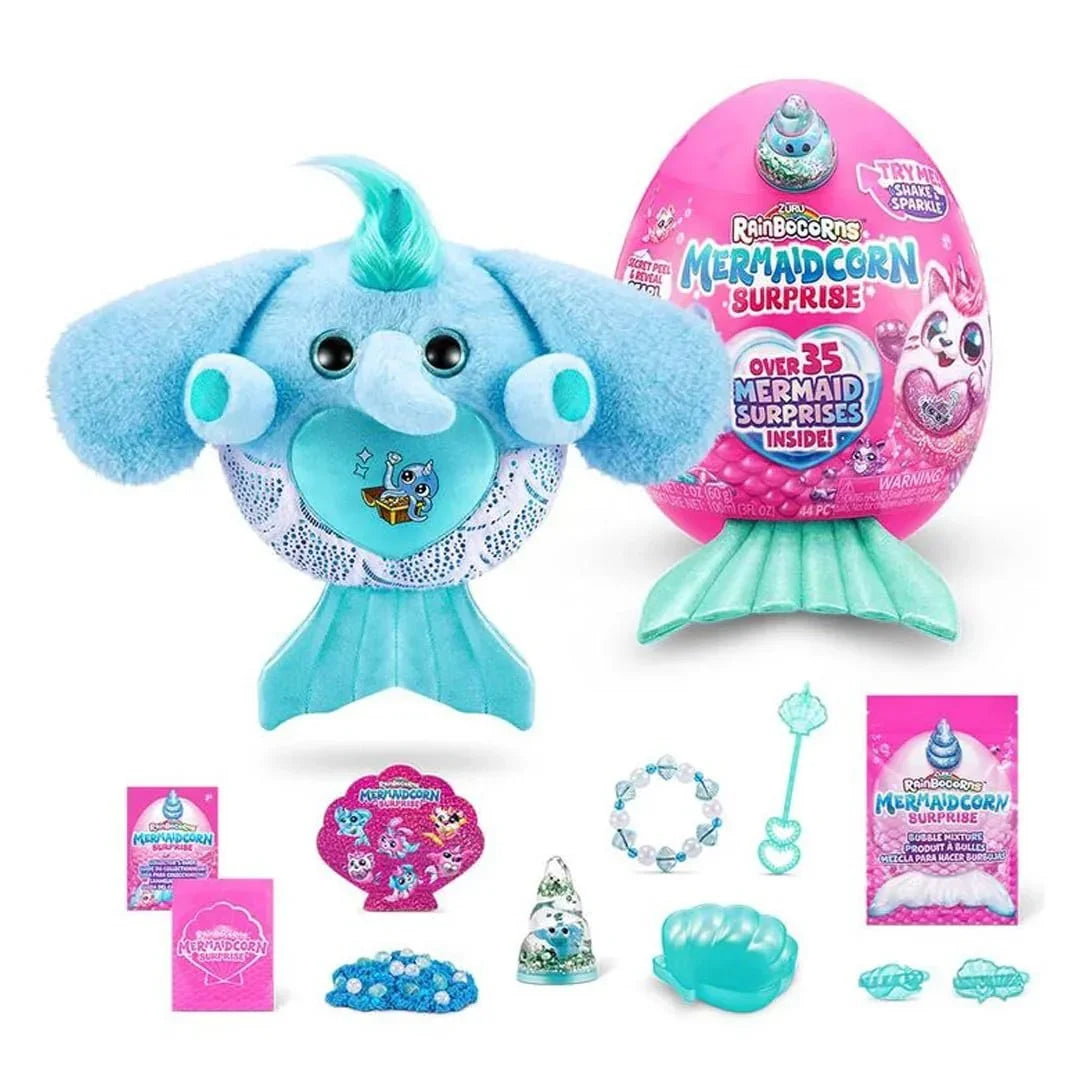 Rainbow'Corns Surprise! Collectible Plush - Mermaid Surprises, Cuddle Plush Stuffed Animal, StickersRainboCorns Mermaid Corn Surprises Over 35 Surprises - L.Blue - Jaiman Toys