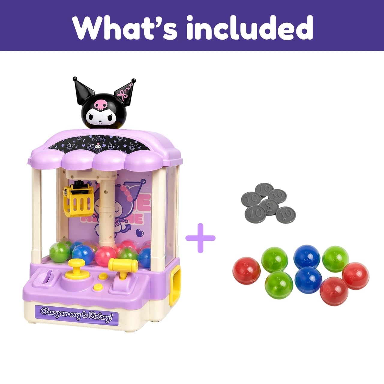 Kuromi Claw Machine - Mini Arcade Grabber Toy with Music & Lights, Coin-Operated Grab Game with Joystick Control, Interactive Toy Gift for Kids, Ages 3+ Years