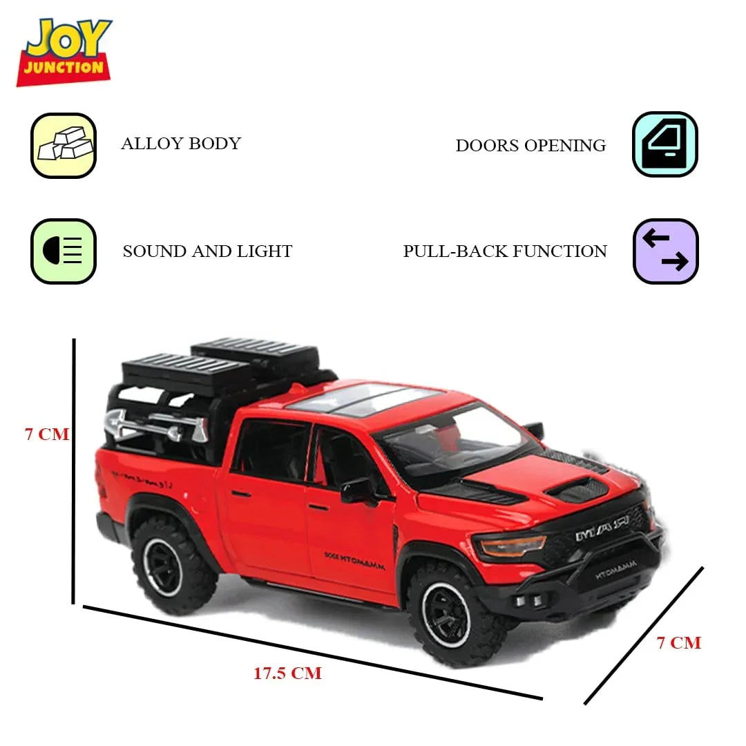 JOY JUNCTION RAM Mammoth Pick-Up 1:32 Scale Alloy Metal Pullback Die-Cast Car – Red Model with Lights, Music & Openable Doors - Jaiman Toys