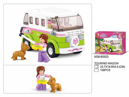Sluban Girl's Dream Camper Van Building Block Set M38-B0523 | 158 Pieces | Travel Camper Construction Toy with Mini Figure & Pet | Educational Building Set for Kids