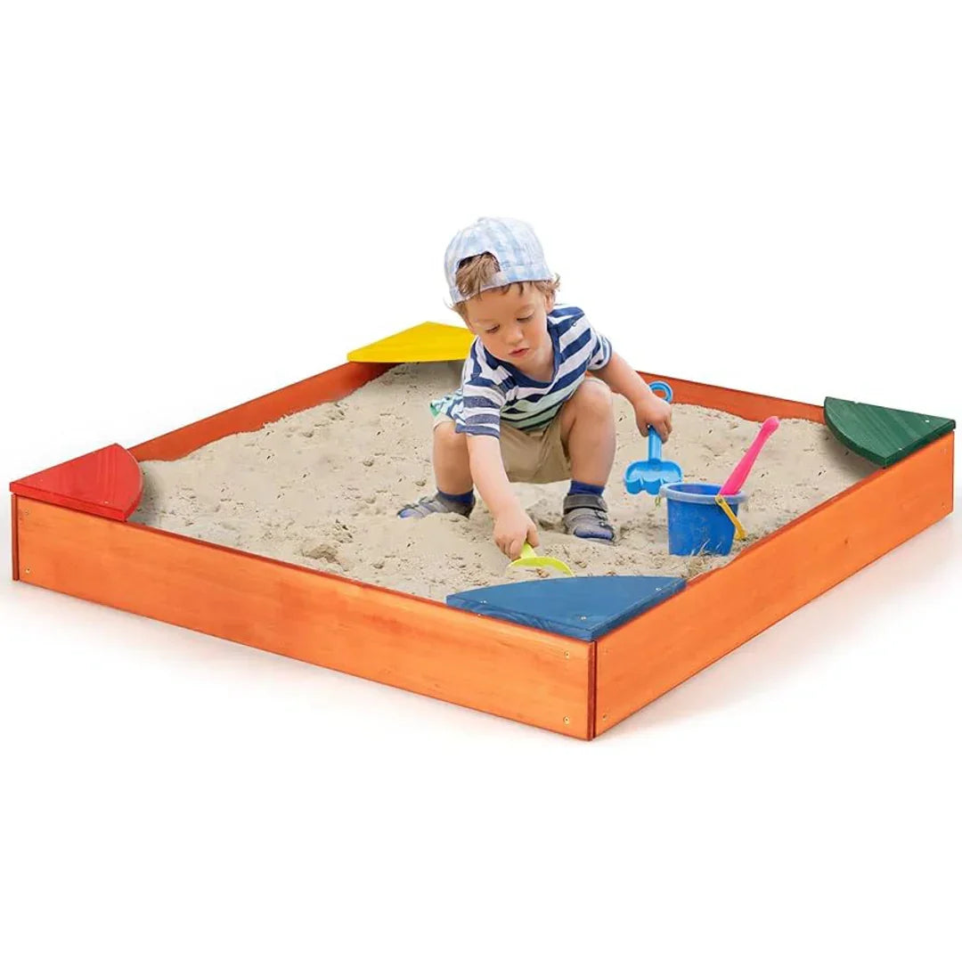 Plum Junior Wooden Sand Pit for Kids | Outdoor Sandbox with Colour Seat