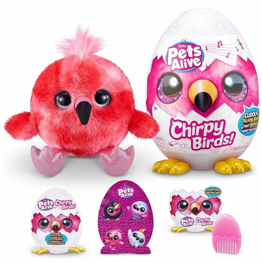 Pets Alive Chirpy Birds (Flamingo) by, Electronic Pet That Speaks, Giant Surprise Egg, Stickers, Comb, Fluffy Clay, Bird Animal Plush for Girls - Jaiman Toys