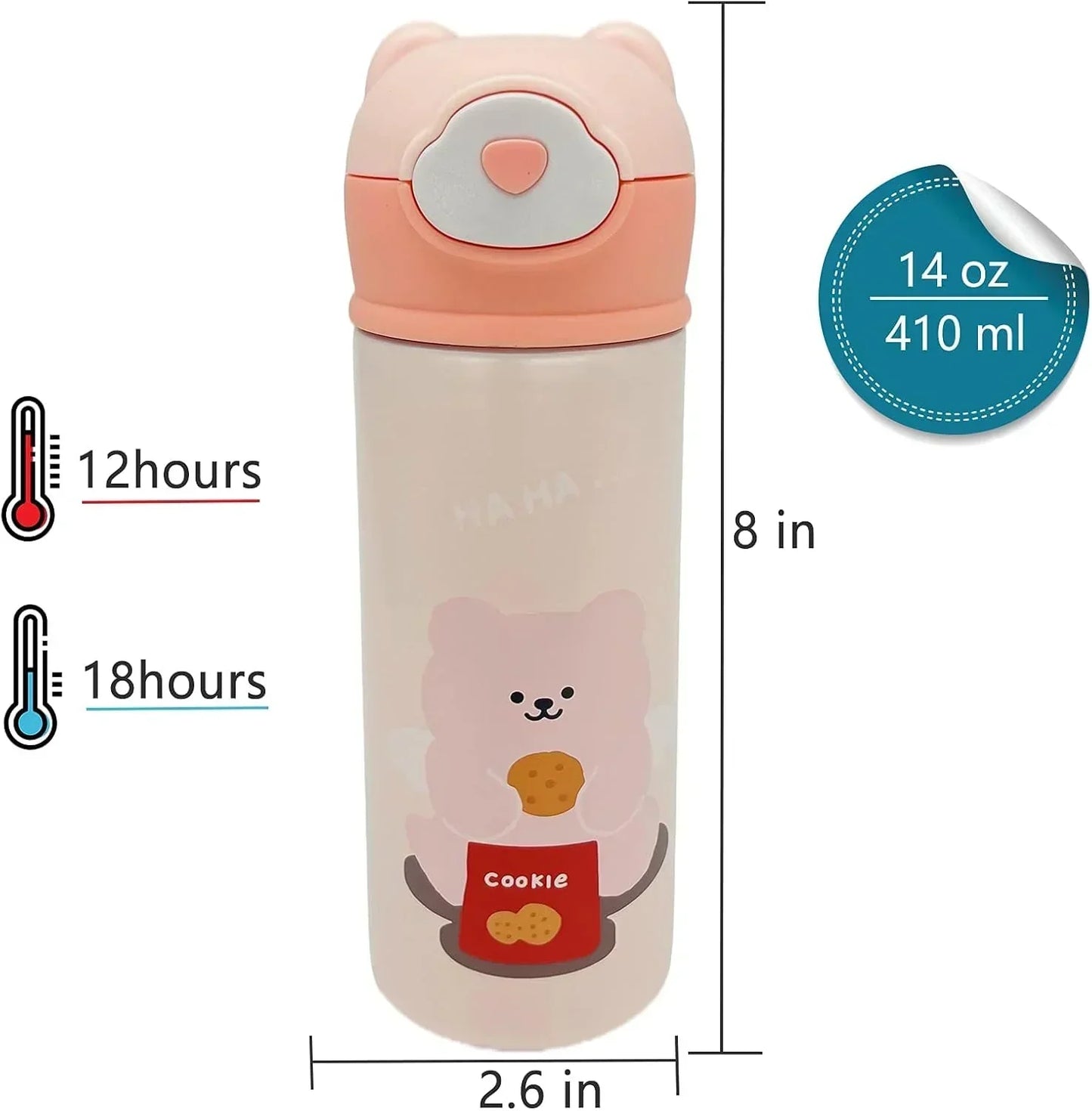 Vacuum Insulated Water Bottle with Straw, Leak-Proof Stainless Steel 14OZ | 410 ML (White) - Jaiman Toys