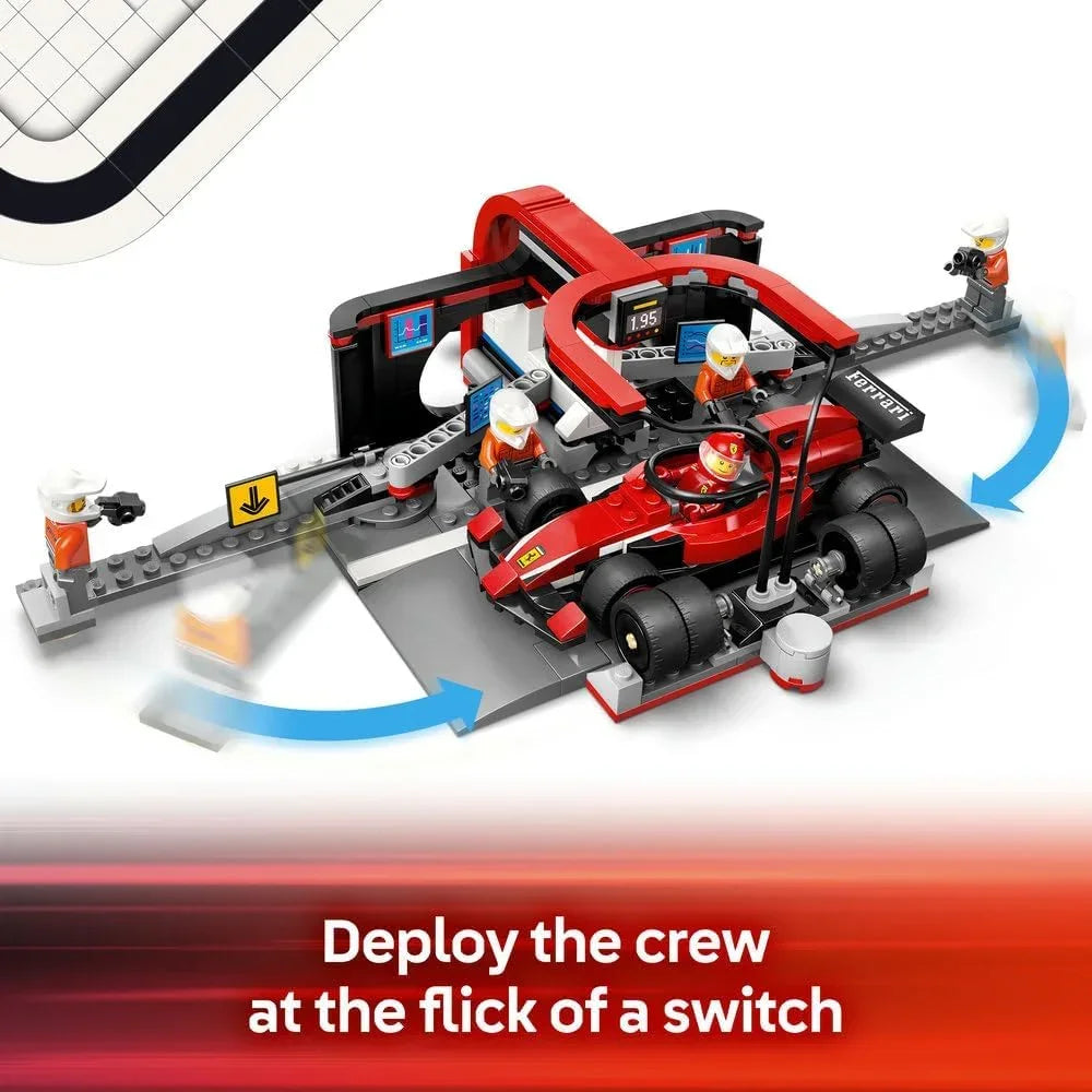 LEGO City 60443 F1 Pit Stop & Pit Crew with Ferrari Car Toy - Formula 1 Set incl. a Driver Minifigure, 4 Mechanics, Spare Tyres & Wheel Guns - Building Toys for 6+ Year Old Boys & Girls