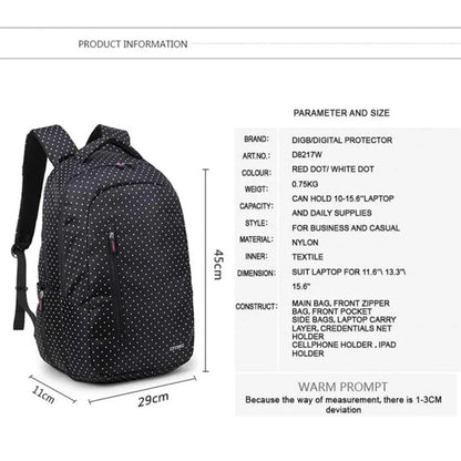 DTBG Laptop Backpack 15.6" Water Resistant (Black with Pink Dots) - Jaiman Toys