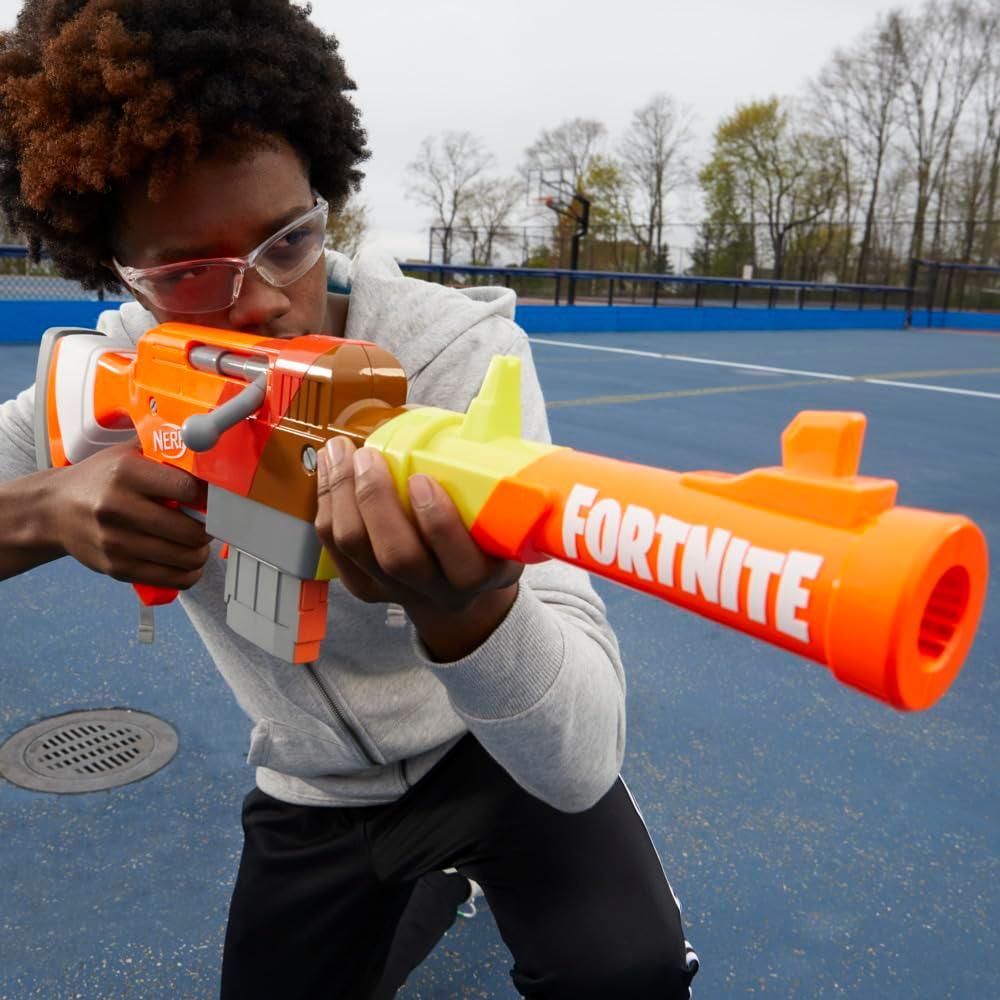 Nerf Fortnite HR Blaster, Ruff Wrap Design, 6-Dart Elite Clip, 6 Elite Darts, Rotating Bolt, Detachable Barrel, Multicolor