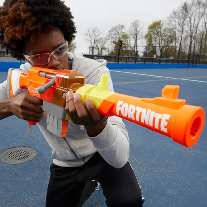 Nerf Fortnite HR Blaster, Ruff Wrap Design, 6-Dart Elite Clip, 6 Elite Darts, Rotating Bolt, Detachable Barrel, Multicolor