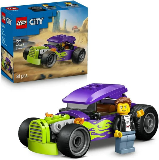 LEGO City 60485 Hot Rod - Race Car Toy w/a Driver Minifigure & Folding Roof - Fine Motor Skills Building Set - Small Birthday Gift Idea for 5+ Year Old Boys