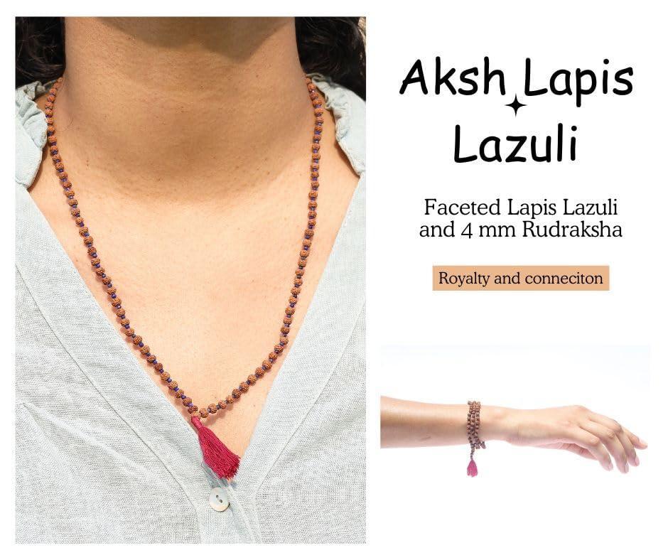 Maha Mala Lapis Lazuli & Rudraksha 108 Beads Mala – 3.5mm Rudraksha + 2mm Lapis | Handmade in India