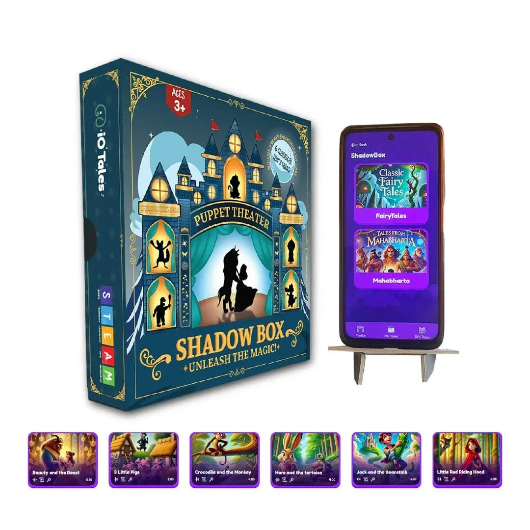 iO Tales Magical Shadow Puppetry Theater – 6 Fairy Tales, 30+ Puppets, Narration & Music (Ages 3–8) - Jaiman Toys
