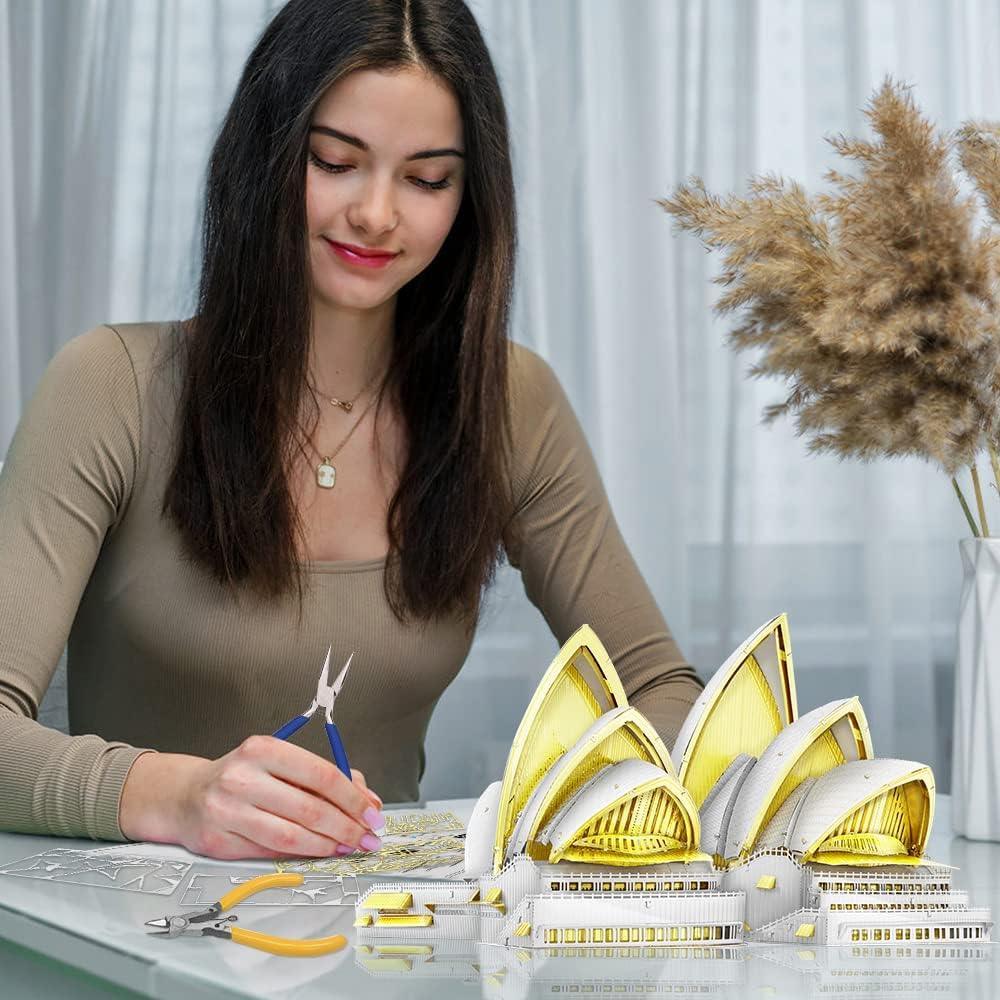 Piececool  3D Metal Puzzle Sydney Opera House Landmark Model – 122 Pieces – Level 4 Difficulty – Stainless Steel DIY Architecture Model Kit-Age16+