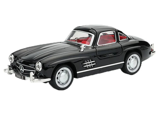 JOY JUNCTION Mercedes-Benz 300SL 1:32 Scale Alloy Metal Pullback Die-Cast Car – Black with Lights, Music & Openable Doors - Jaiman Toys