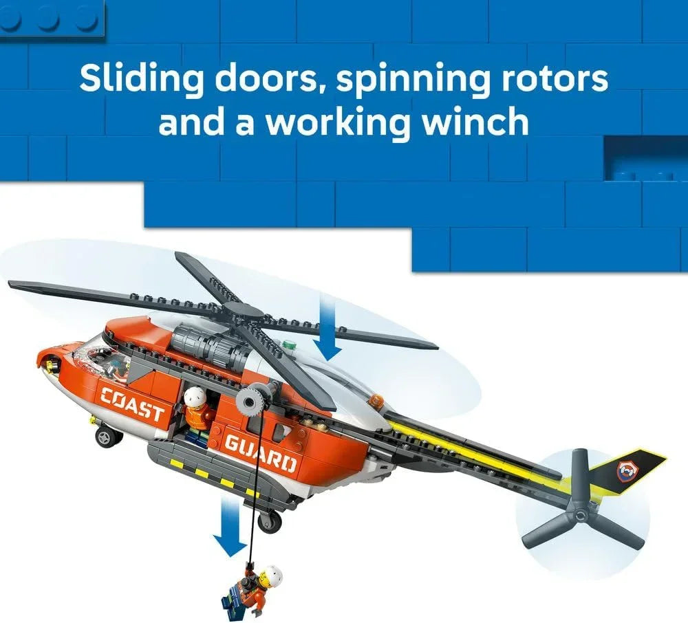 LEGO City - 60503 Coast Guard Helicopter Toy - Emergency Vehicle Model Kit w/Sliding Doors, Winch, 4 Minifigures & Shark Figure - Birthday Gift for 7+ Year Old Boys