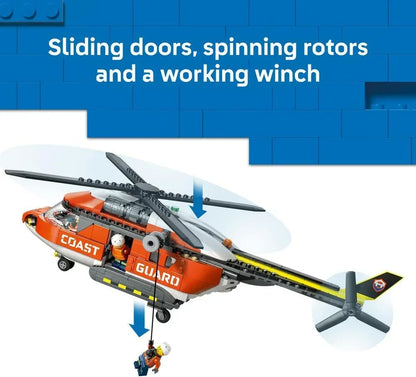 LEGO City - 60503 Coast Guard Helicopter Toy - Emergency Vehicle Model Kit w/Sliding Doors, Winch, 4 Minifigures & Shark Figure - Birthday Gift for 7+ Year Old Boys