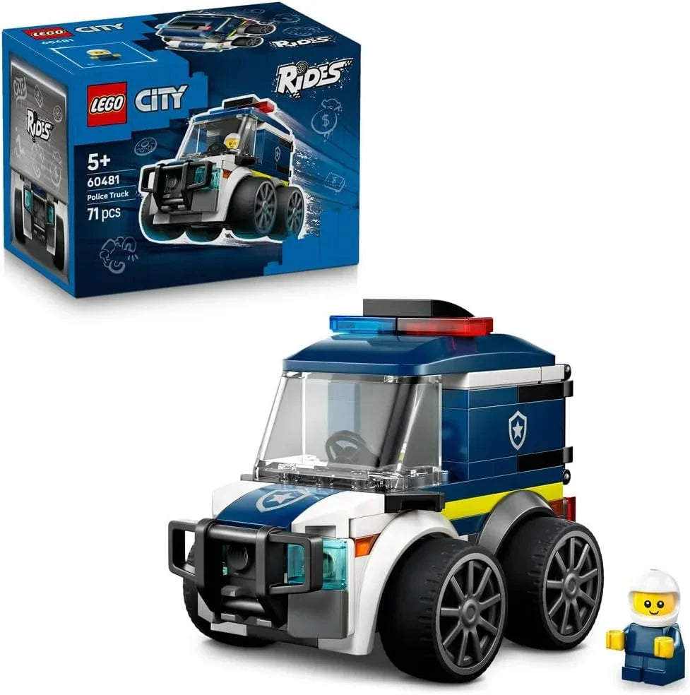 LEGO City 60481 Rides – Police Truck Toy - Emergency Vehicles Building Set w/a Police Officer Junior Minifigure - Party Bag Fillers - Small Collectible Gift for 5+ Year Old Boys