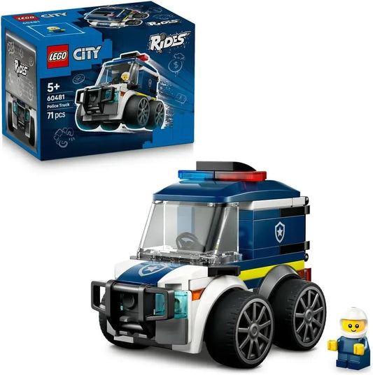 LEGO City 60481 Rides – Police Truck Toy - Emergency Vehicles Building Set w/a Police Officer Junior Minifigure - Party Bag Fillers - Small Collectible Gift for 5+ Year Old Boys