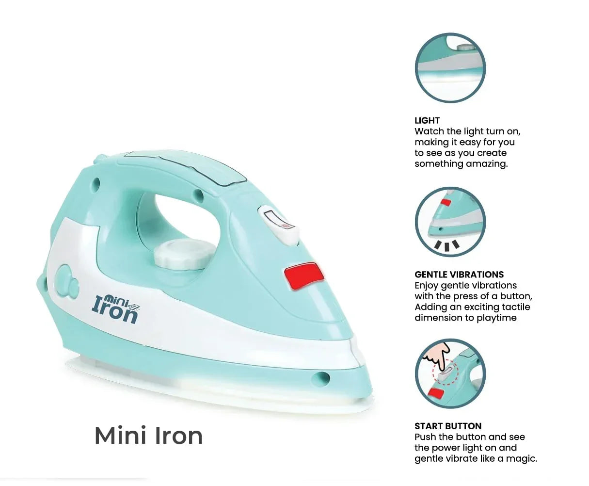 Pablo Honey Mini Iron, Microwave, Oven & Sewing Machine Household Play Set (Blue) - Jaiman Toys