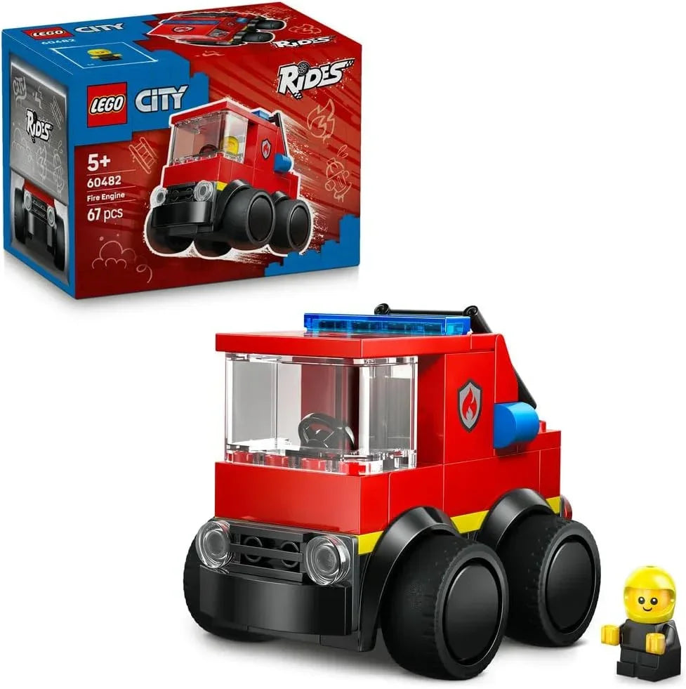 LEGO City 60482 Rides – Fire Engine Toy - Emergency Vehicles Building Set w/a Firefighter Junior Minifigure - Party Bag Fillers - Small Collectible Gift for 5+ Year Old Boys