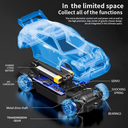 Hstar 1:43 RC Drift Car 2.4GHz 4WD Alloy 20 km/h High-Speed RC Racing Car with Gyro