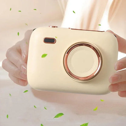 Mini Haletr Fan - Portable Hands-Free Personal Fan USB Rechargeable Camera Shape Fan (Cream) - Jaiman Toys