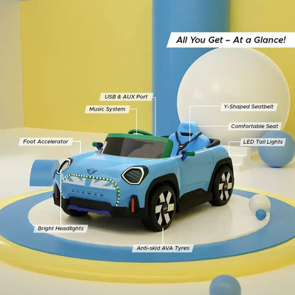 EMotorad Formula Fun MINI Cooper Aceman Ride-On Car for Kids – Battery Operated with Remote Control