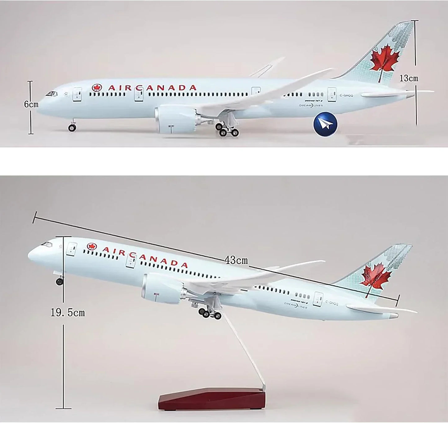 Canada Airlines Boeing 787-B Aircraft LED Light - Airplane 1/130 Plane Model Replica Toy Decor - 46 cm - Jaiman Toys