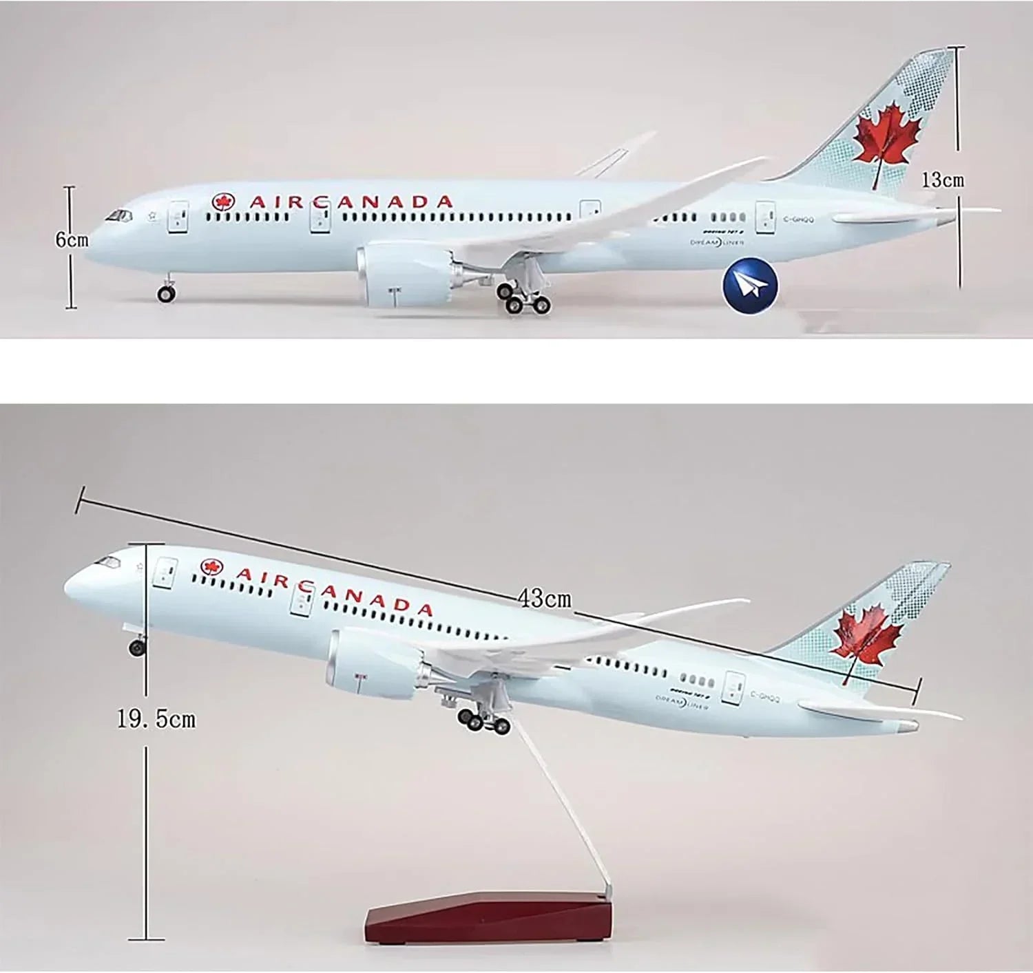 Canada Airlines Boeing 787-B Aircraft LED Light - Airplane 1/130 Plane Model Replica Toy Decor - 46 cm - Jaiman Toys