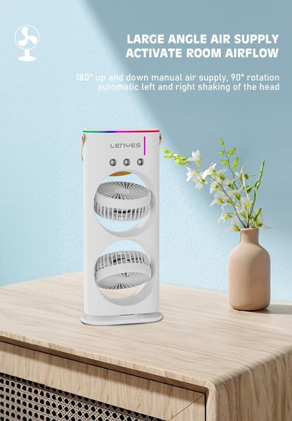 Lenyes LHF03 Tower Dual Fan – Portable USB Fan with LED Lighting, 3 Speeds, 2 Light Modes, High-Speed Oscillation (White) - Jaiman Toys