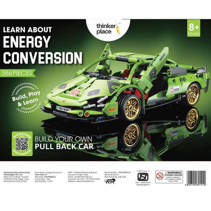 Thinker Place 1:18 DIY Blocks Pull-Back Car – Green | Buildable STEM Construction Racing Toy for Kids 8+