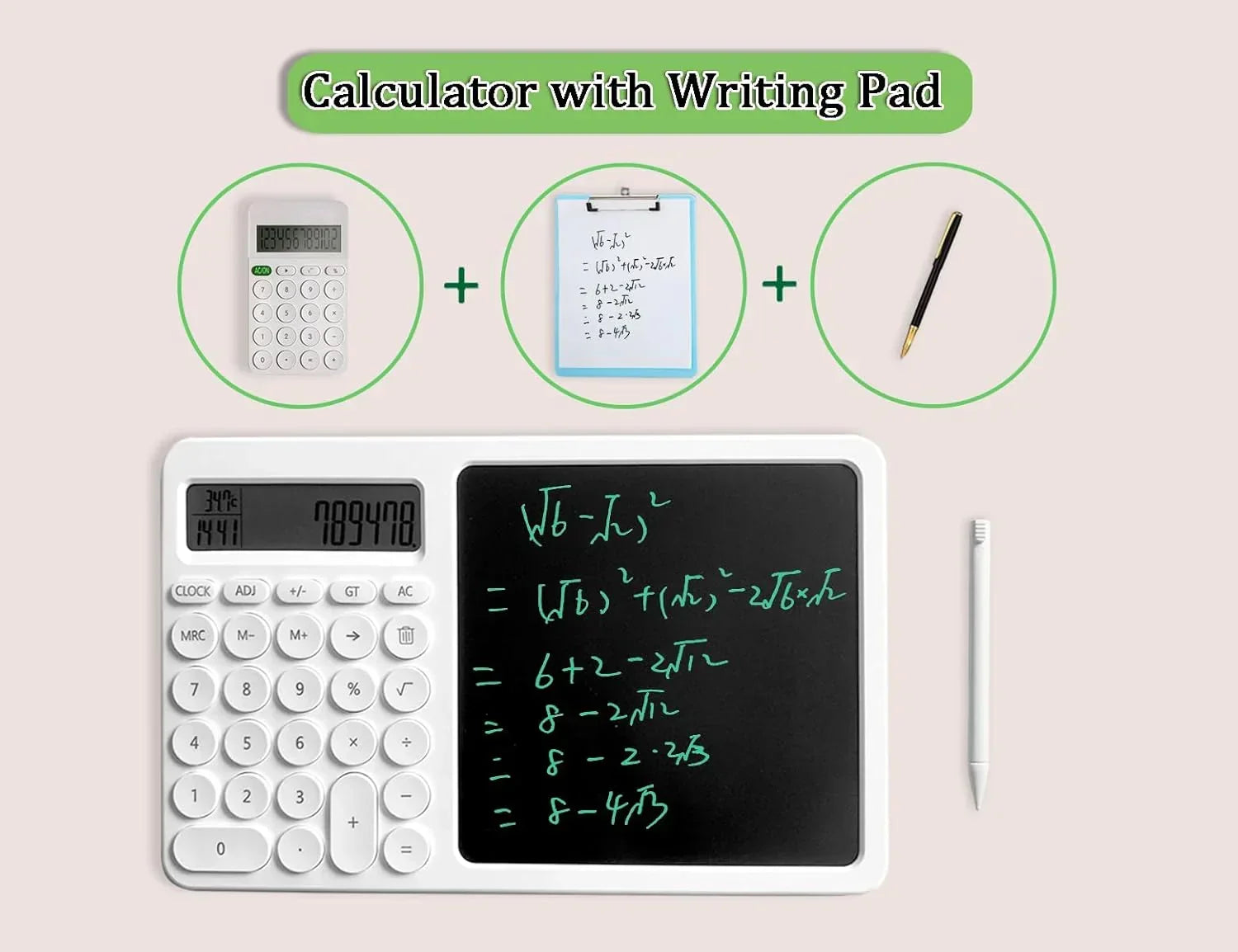 Electronic LCD 8" Writing Tablet with Calculator | 2-in-1 Note Taking Pad with Time & Temperature Display, Hidden Stand & Gift Box - Jaiman Toys