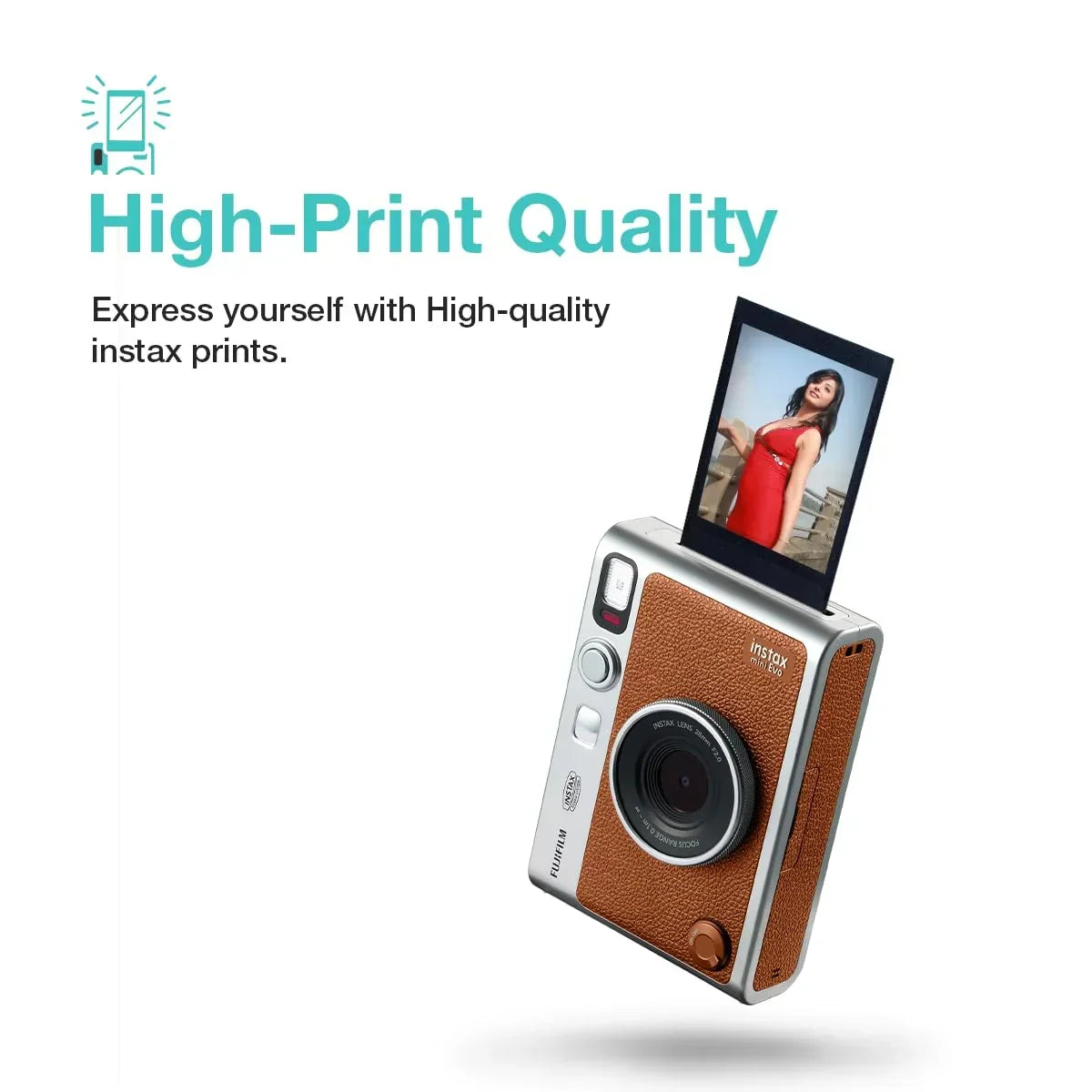 Fujifilm Instax Mini Evo Hybrid Camera Premium Edition with 20 Shots of Instax Mini Black Film and 100 Different Expressions-(Brown) - Jaiman Toys