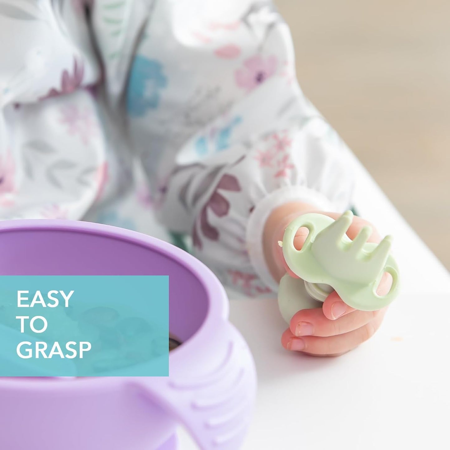 Bumkins Silicone Chewtensils Self-Feeding Baby Spoon & Fork Set – Sage | BPA-Free Food Grade Silicone Toddler Utensils | Easy Grip Baby Training Cutlery for Baby-Led Weaning | 6+ Months