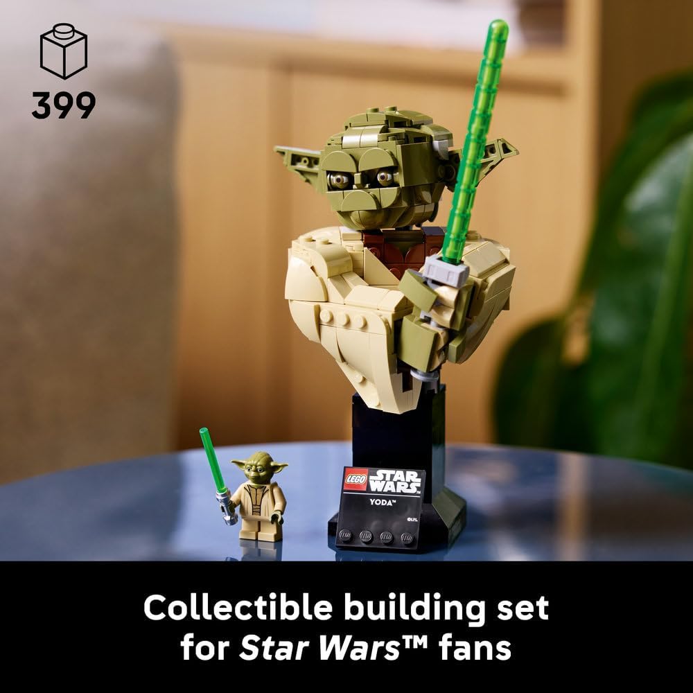LEGO 75438 Star Wars Yoda Bust - Display Model Kit for Adults w/Green Lightsaber & Collectible Jedi Master Minifigure | 399 Pieces