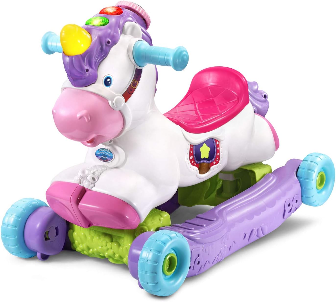 VTech Prance & Rock Learning Unicorn 3-in-1 Ride-On, Rocking Horse & Scooter for Toddlers | Interactive Musical Learning Toy with Lights & Sounds