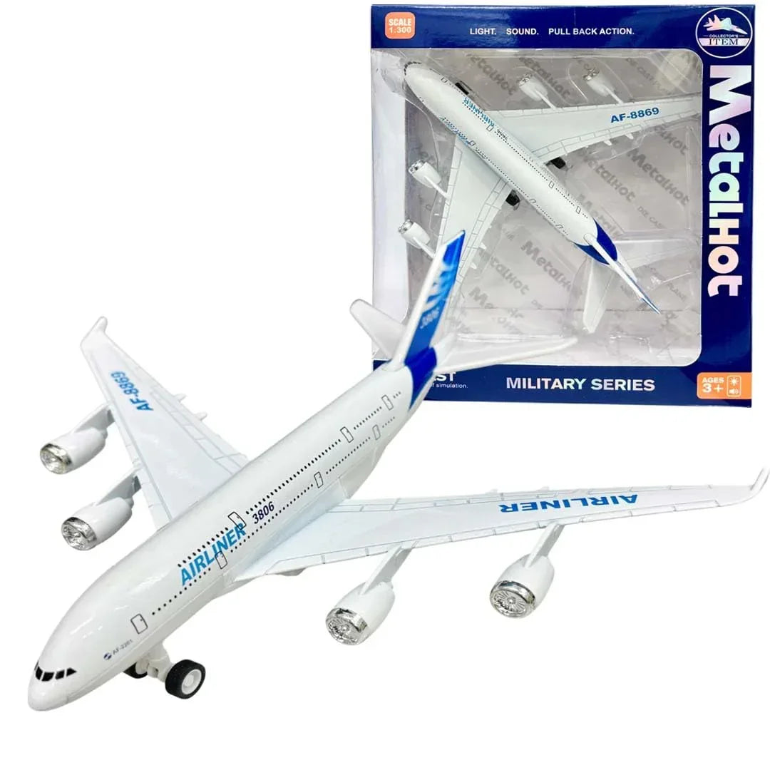 MetaHot! 1:300 Scale Die-Cast Airliner Model – Pullback Plane with Lights & Sounds | Realistic Aircraft Collectible - Jaiman Toys