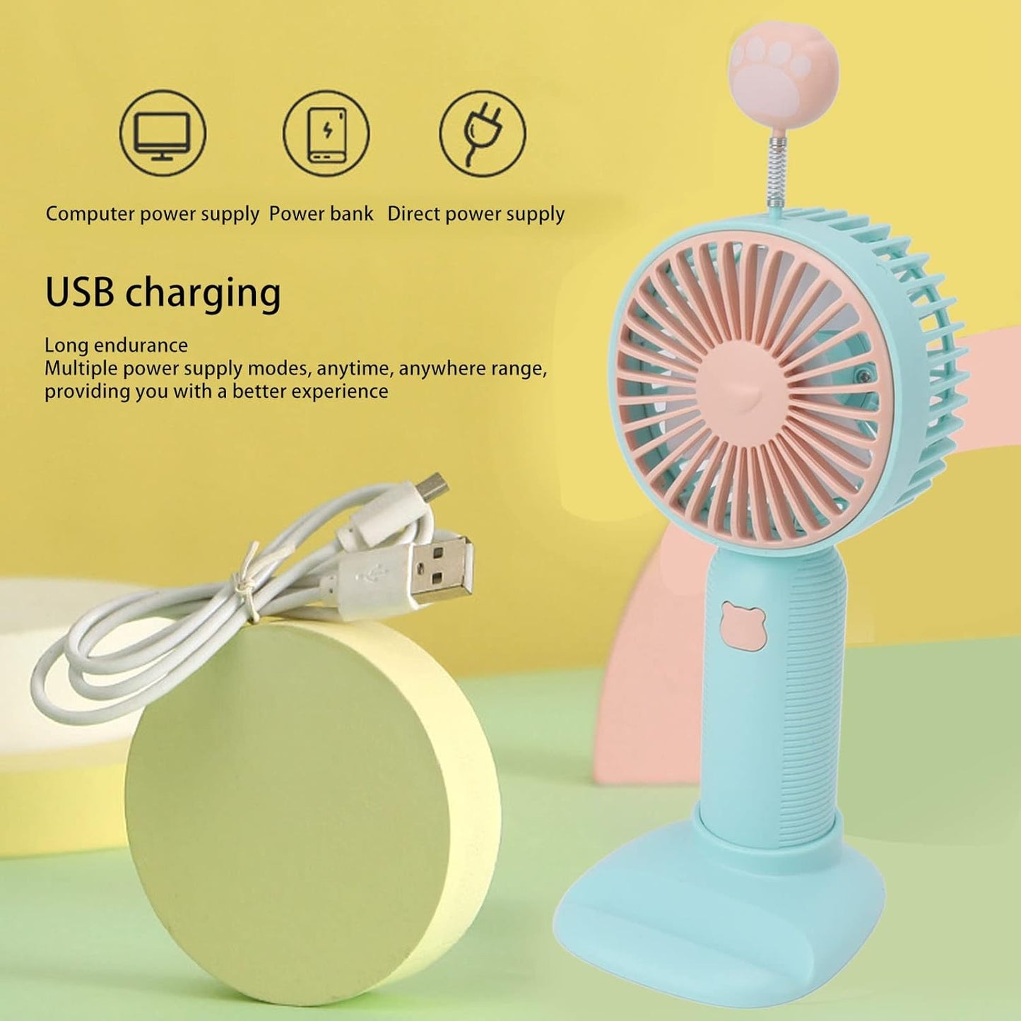 Portable Handheld Mini Fan with Flexible Cat Paw Stand – Cute Personal Cooling Fan for Travel, Office & Outdoor Use (Pack of 1)