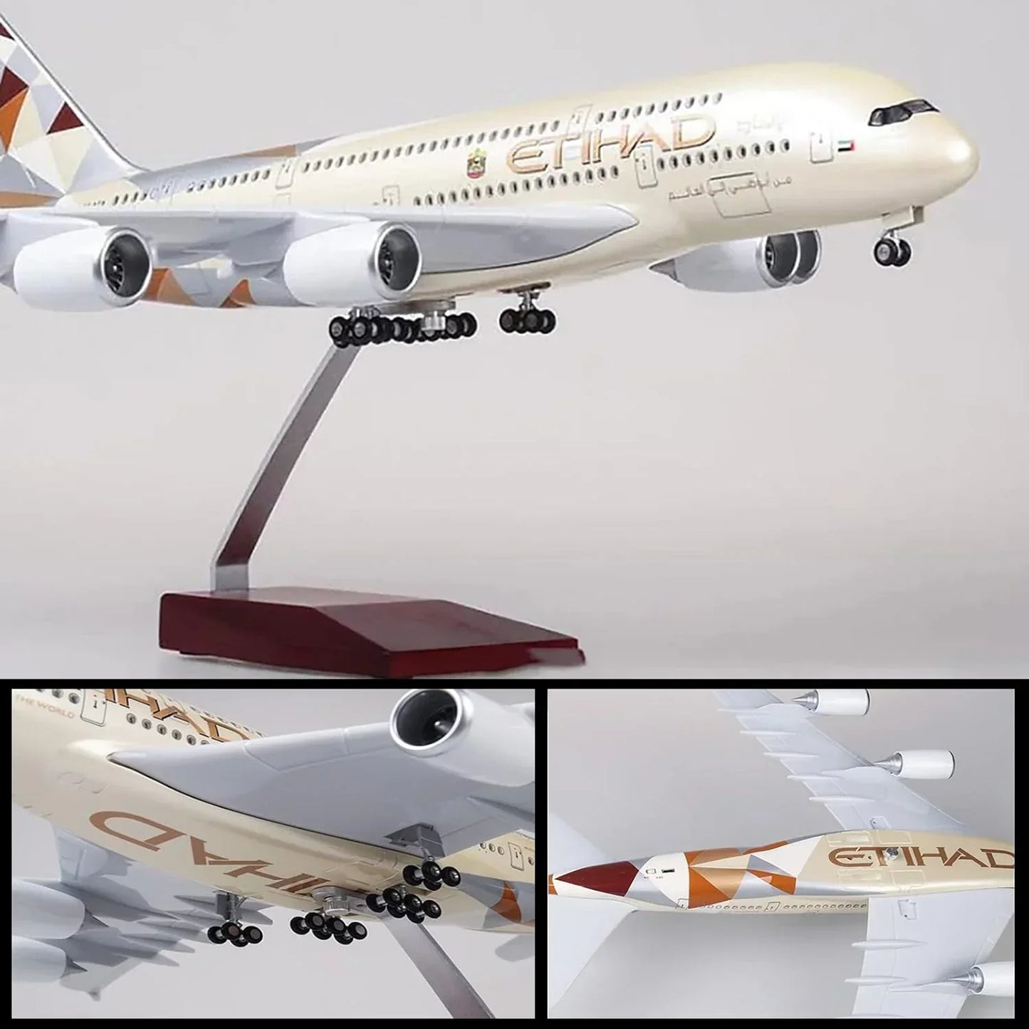 Etihad Airlines Airbus A380 LED Lit - Airplane 1/160 Plane Model Replica Toy Decor - 46 cm - Jaiman Toys
