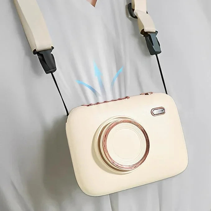Mini Haletr Fan - Portable Hands-Free Personal Fan USB Rechargeable Camera Shape Fan (Cream) - Jaiman Toys