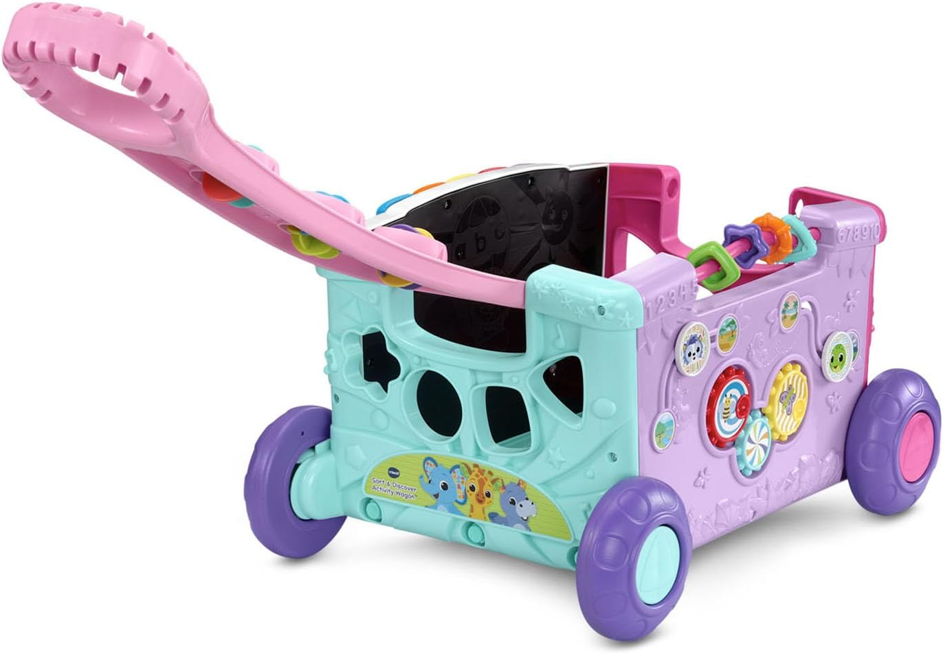 VTech Sort & Discover Activity Wagon Pink | Interactive Pull-Along Learning Walker & Shape Sorting Toy for Toddlers
