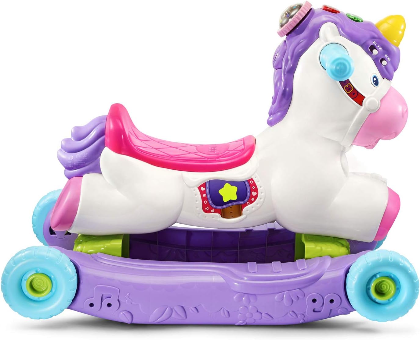 VTech Prance & Rock Learning Unicorn 3-in-1 Ride-On, Rocking Horse & Scooter for Toddlers | Interactive Musical Learning Toy with Lights & Sounds