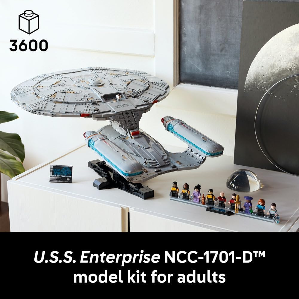 LEGO 10356 Icons U.S.S. Enterprise NCC-1701-D Starship Model – Collectible Display Set with Minifigures | Advanced Building Set for Adults