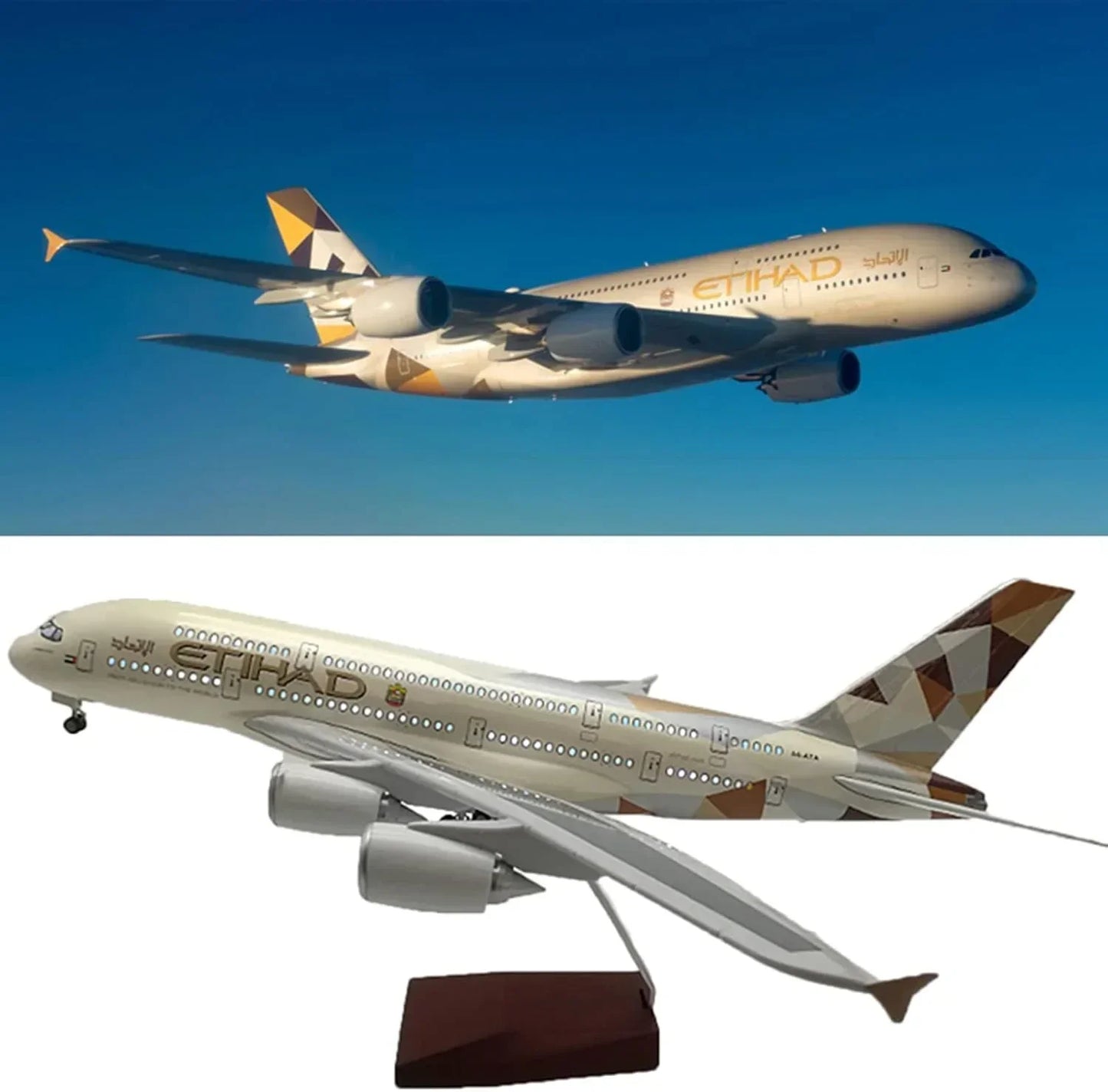Etihad Airlines Airbus A380 LED Lit - Airplane 1/160 Plane Model Replica Toy Decor - 46 cm - Jaiman Toys