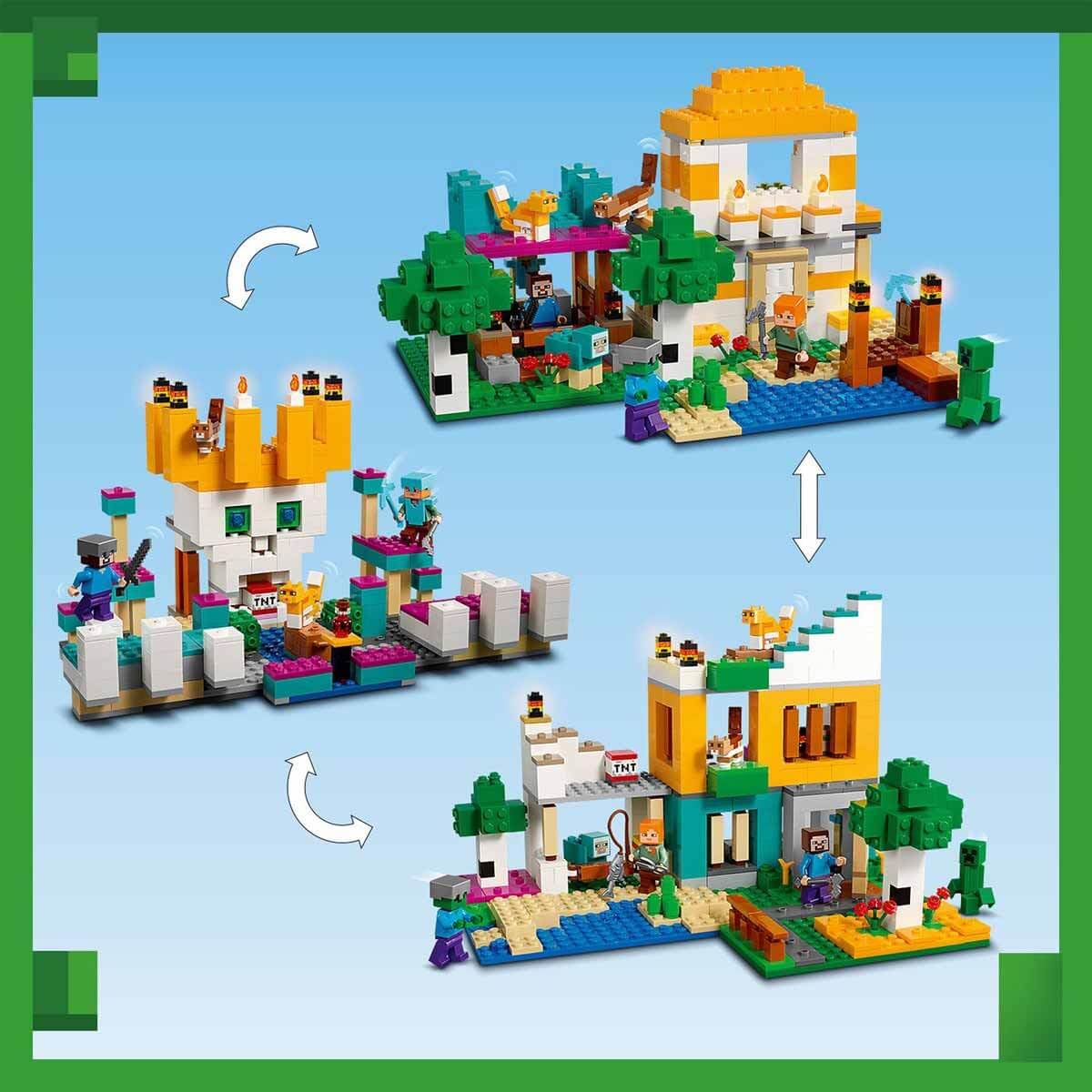 LEGO Minecraft 21249 Crafting Box 4.0: Build Your Adventure with Alex, Steve & Creeper Mobs  2-in-1 River Tower or Cat Hut Fun