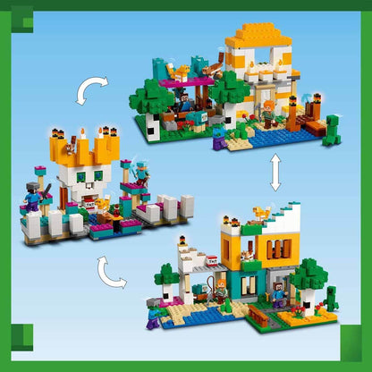 LEGO Minecraft 21249 Crafting Box 4.0: Build Your Adventure with Alex, Steve & Creeper Mobs  2-in-1 River Tower or Cat Hut Fun