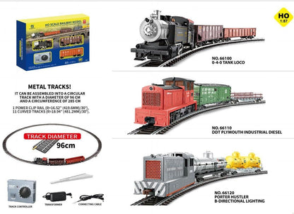 HANFLY 66100A Scale Electric Steam Locomotive Train Set 1:87 with Metal Tracks | Alloy Engine, Cargo Wagon, Speed Controller | Classic Railway Model Toy Gift