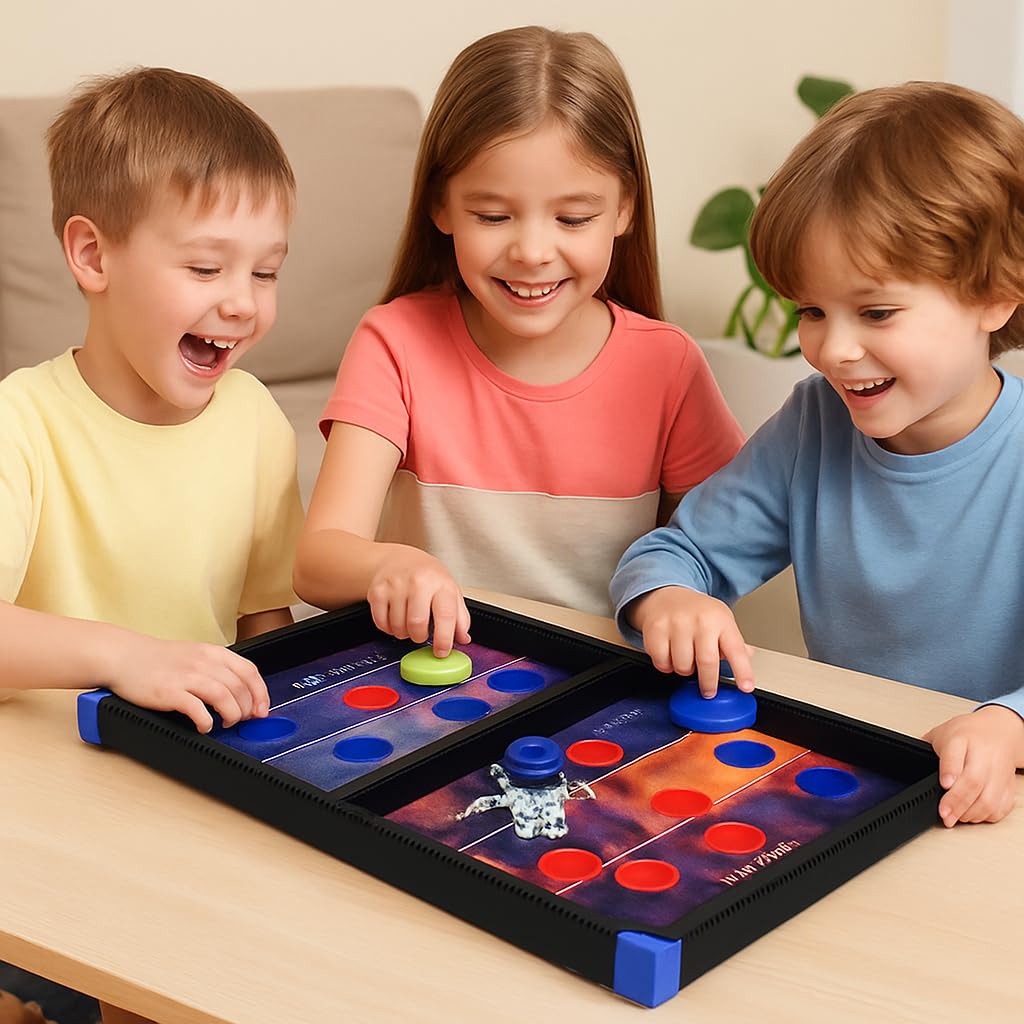 SIMARR 2-in-1 Junior String Hockey Game with White Marker Board – Fast Sling Puck Tabletop Board Game for Kids & Family