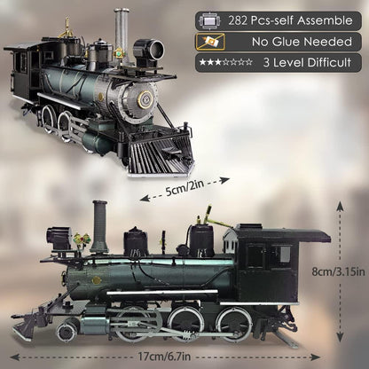 Piececool 3D Metal Puzzle Mogul Steam Engine Locomotive Model – 282 Pieces – Level 3 Difficulty – Stainless Steel DIY Train Model Kit- Age16+