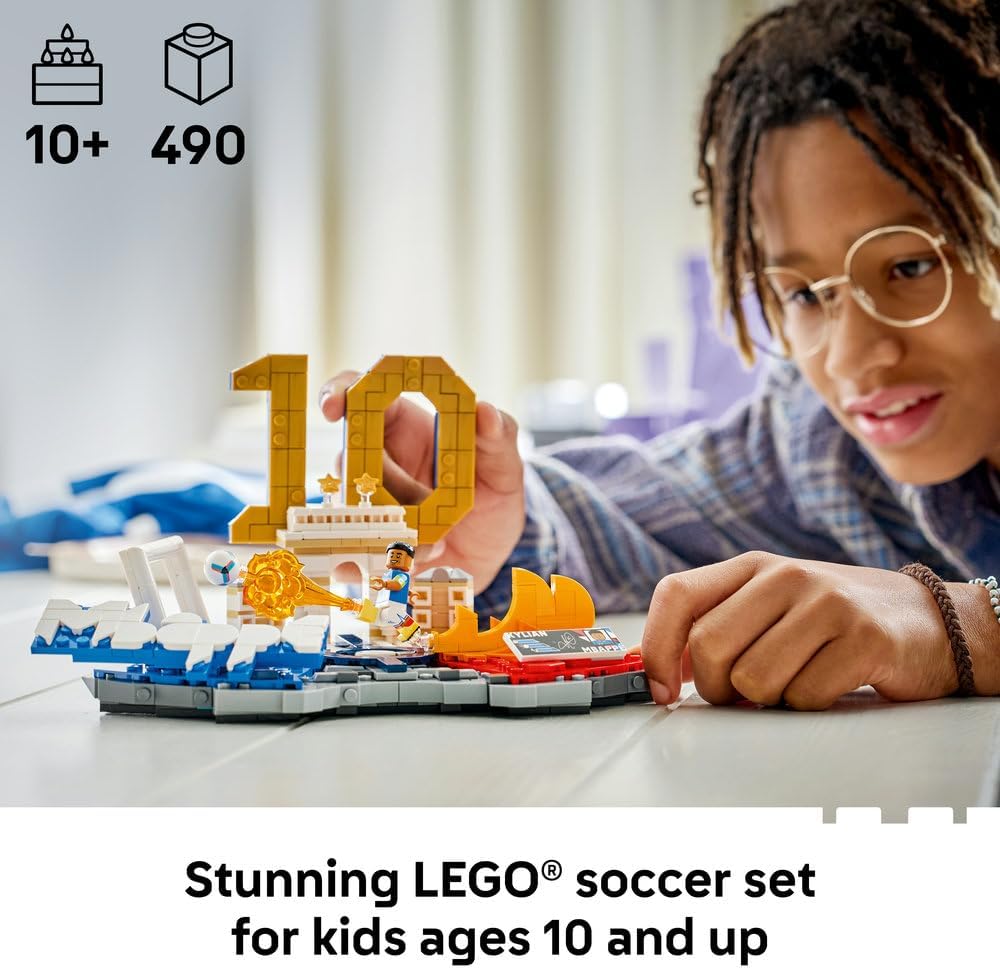 LEGO 43013 Editions Kylian Mbappé – Football Highlights Toy - 3D Display Model Kit w/Collectible Minifigure - Kids' Room Decor - Gift for 10+ Year Old Boys, Girls & Adult Sports Fans